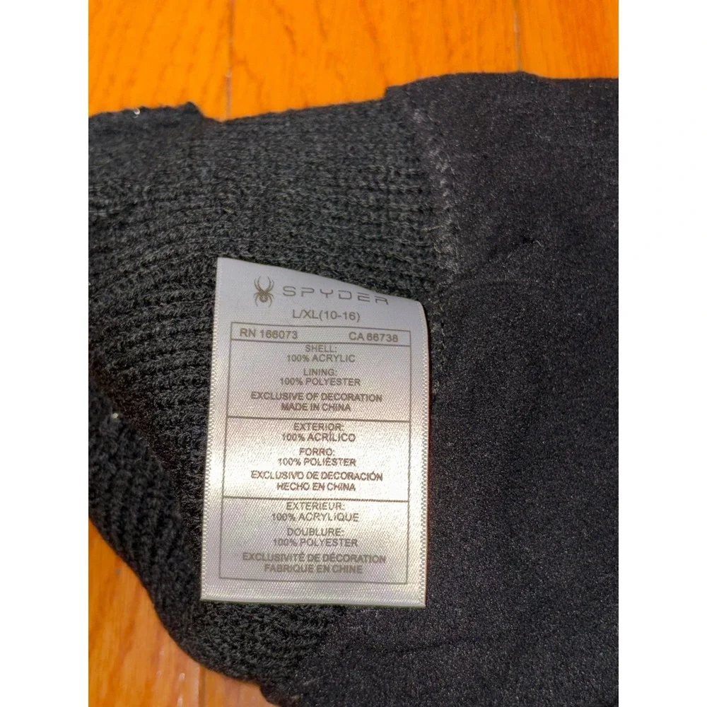 Spyder Big Girls Black Reflective Chunky Cuff Beanie Fleece Lined Hat L/XL 10-16